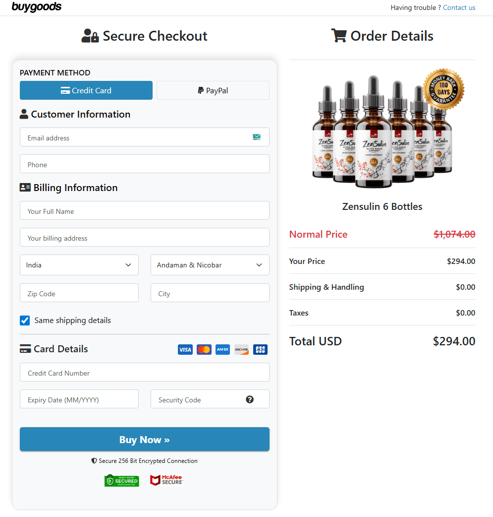 Zensulin Order Page
